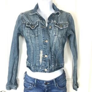 American Eagle Distressed Y2K Jean Trucker Jacket XS
